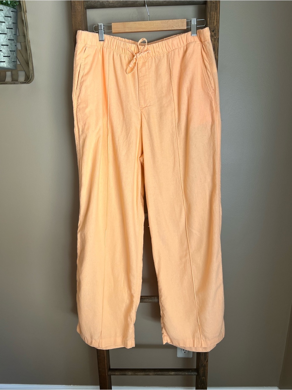 GAP Peach Drawstring Linen Blend Pants L Tall